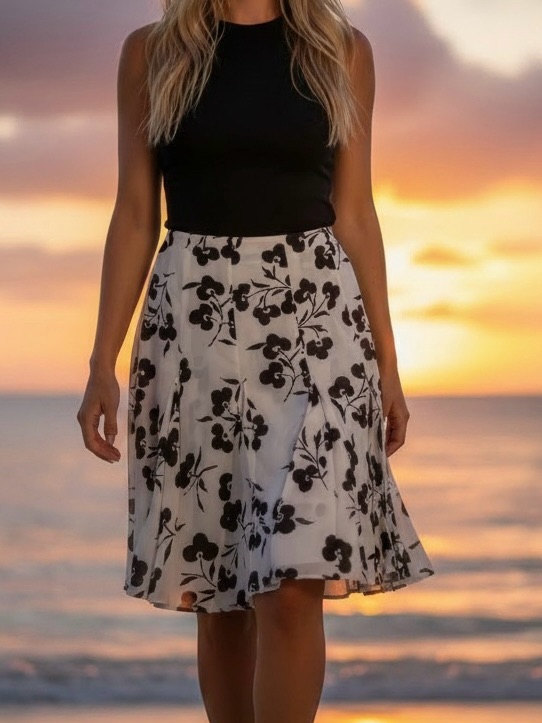Giorgio Armani Black And White Floral Circle Skirt
